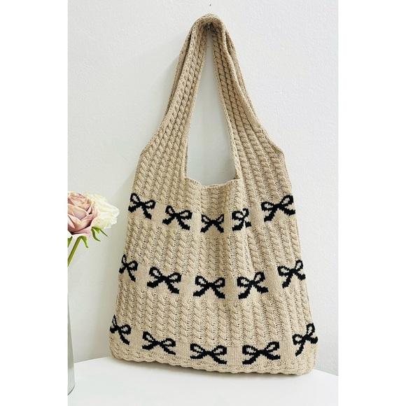 Zenana Handbags - NEW Zenana Tan Knit Bow Tote Bag Cottagecore Coquette Soft Girl Boutique